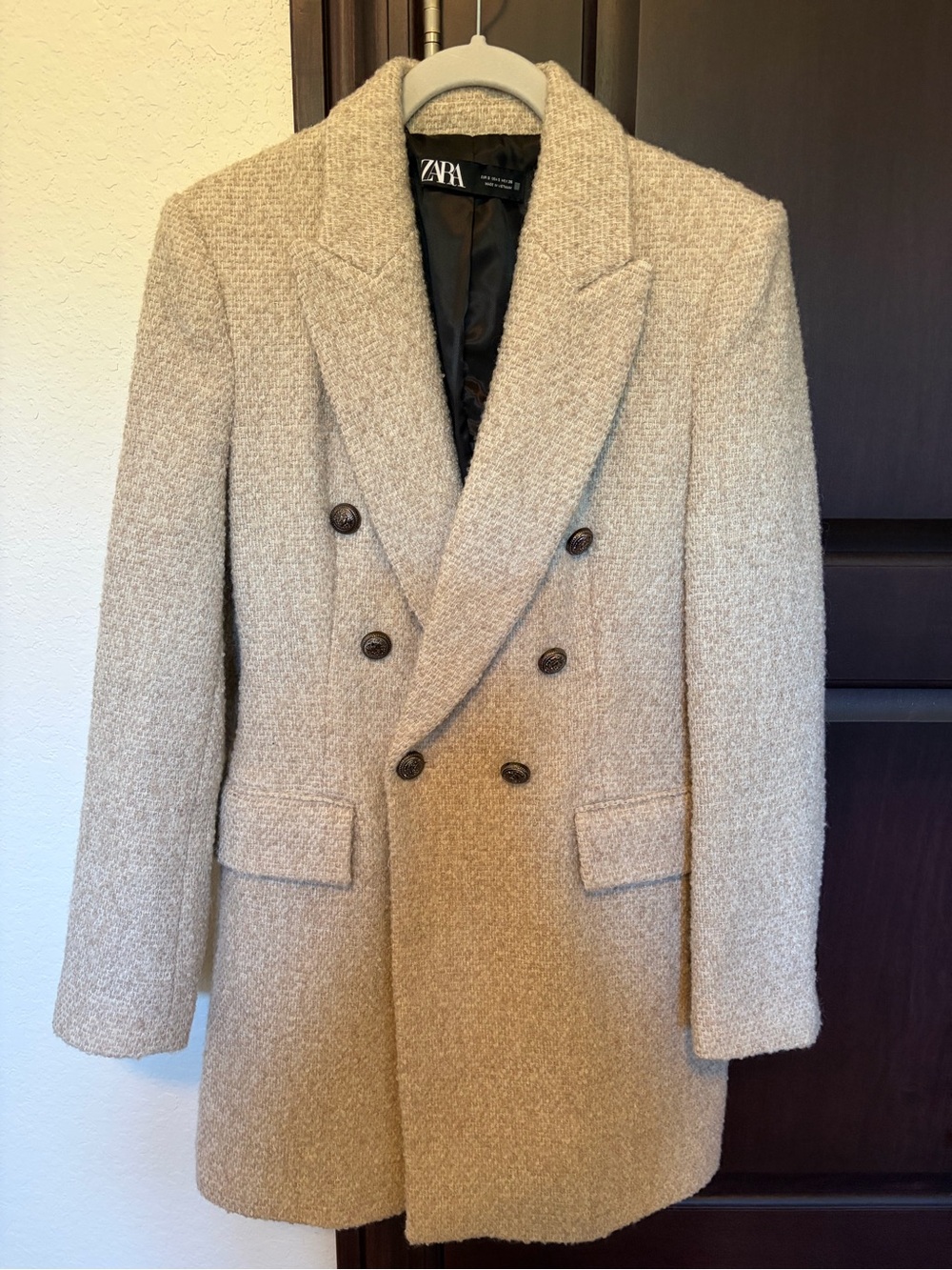 Zara Neutral Teddy Double-Breasted Coat